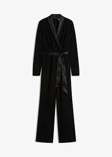 Jumpsuit van gestructureerde crêpe en satijnen inzetstuk, bonprix