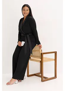 Jumpsuit van gestructureerde crêpe en satijnen inzetstuk, bonprix