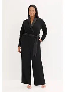 Jumpsuit van gestructureerde crêpe en satijnen inzetstuk, bonprix