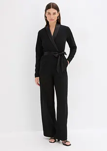 Jumpsuit van gestructureerde crêpe en satijnen inzetstuk, bonprix