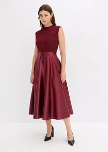 Midi jurk van glanzend satijn met kant, bonprix