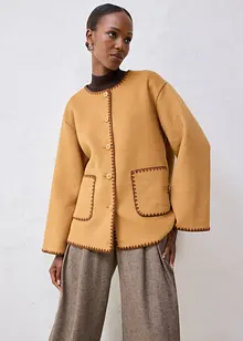 Wollen jas met sierborduursel (2-dlg. set met sjaal), bonprix