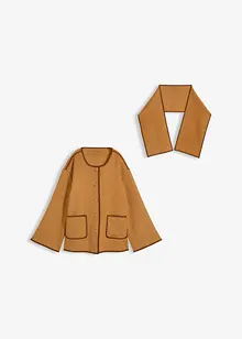 Wollen jas met sierborduursel (2-dlg. set met sjaal), bonprix