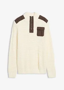 Grof gebreide trui met geweven inzet, bonprix