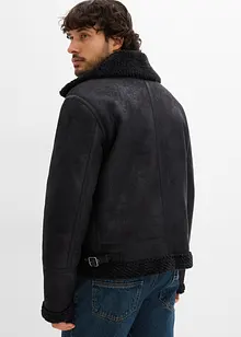 Korte imitatieleren jack met teddy voering, bonprix