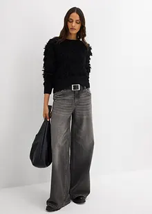 Grof gebreide trui met franjes, bonprix