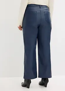 Imitatieleren wide leg broek met biezen, bonprix