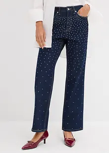Straight jeans met comfortband met strass, mid waist, bonprix