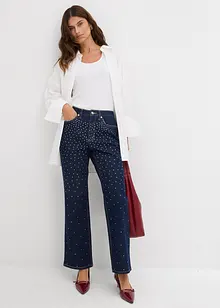 Straight jeans met comfortband met strass, mid waist, bonprix
