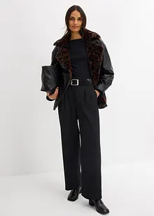 Imitatieleren jas met imitatiebont in luipaardprint, bonprix