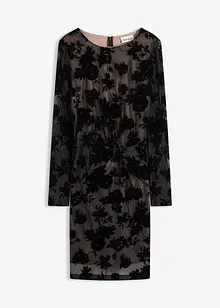 Mini jurk van fijne mesh met flockprint, bonprix