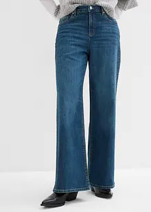 Wide leg jeans, mid waist, met glinsterende steentjes, bonprix