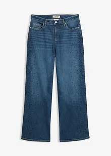 Wide leg jeans, mid waist, met glinsterende steentjes, bonprix
