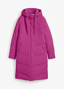Lange gewatteerde jas met teddy voering in de capuchon, bonprix