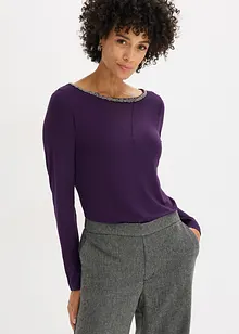 Shirt met mesh inzet en glittersteentjes, bonprix