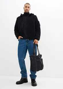 Teddy fleece jas met een geweven strook en capuchaon, bonprix