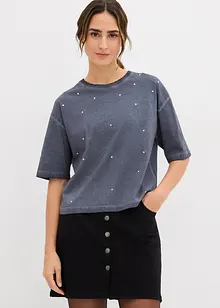 T-shirt met glittersteentjes van puur katoen, bonprix