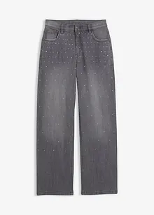Wide leg jeans met strass, mid waist, bonprix