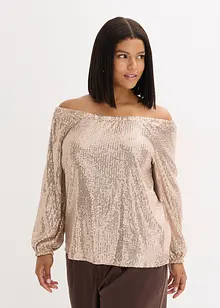 Oversized carmen-shirt met pailletten, bonprix