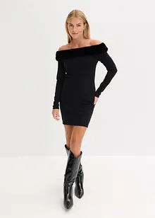 Gebreide jurk met rand van imitatiebont, bonprix