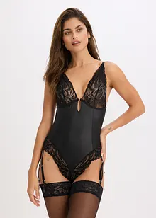 Stringbody in wetlook met afneembare jarretals, bonprix