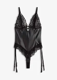 Stringbody in wetlook met afneembare jarretals, bonprix