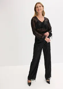 Paillettenblouse met franjes, bonprix