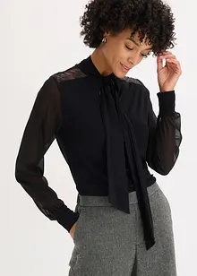 Shirt met strik en kant, bonprix