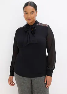 Shirt met strik en kant, bonprix