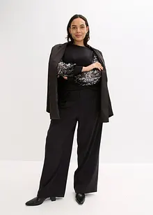 Fijngebreide trui met pailletten op de mouwen, bonprix