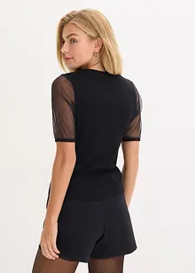 Fijn gebreide trui met mesh inzetstuk, bonprix