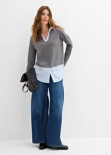 Fijn gebreide trui met blouse-inzet, bonprix