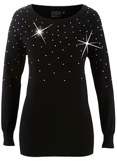 Lange trui met glittersteentjes, bonprix