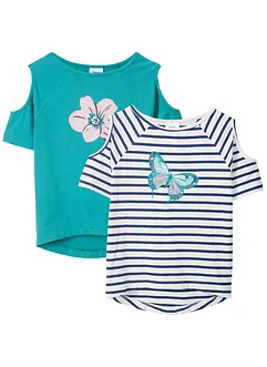 Meisjes T-shirt met cut-outs (set van 2), bonprix