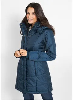 Lange gewatteerde jas met kraag en capuchon, bonprix