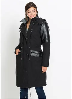 Lange parka met imitatieleer, bonprix