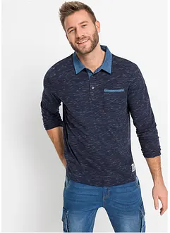 Poloshirt met geweven kraag, lange mouw, bonprix