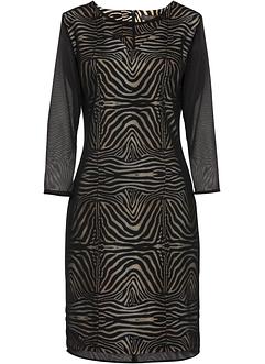 Gedessineerde jurk met netweefsel, 7/8 mouw, bpc selection