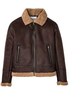 Korte imitatieleren jack met teddy voering, bonprix