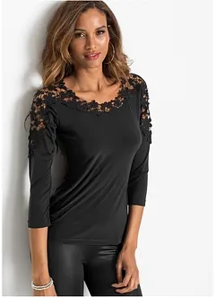 Shirt met gehaakte details, 3/4 mouw, bonprix