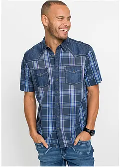 Overhemd met denim details en korte mouwen, bonprix
