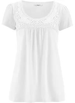 Katoenen shirt met kant, korte mouw, bonprix
