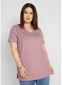 Basic longshirt (set van 2) met V-hals en korte mouwen, bonprix