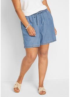 Lichte denim short met linnen en comfortband, extra wijd, bpc bonprix collection
