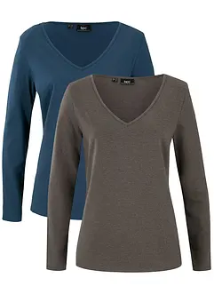 Longsleeve met V-hals (set van 2), bonprix