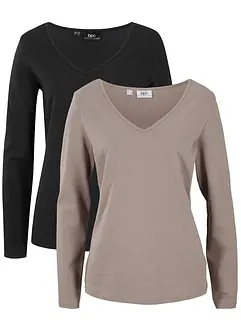 Longsleeve met V-hals (set van 2), bonprix