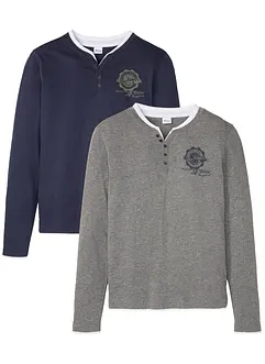 Henley shirt (set van 2), lange mouw, bonprix