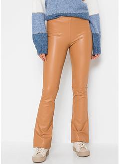 Lederlook Flared broek Creme | Broeken | YESS-STYLE fashion