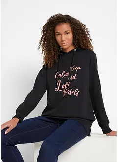 Trendy sweater met statement print en capuchon, bonprix