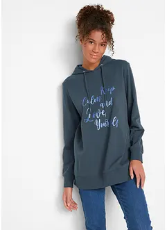Trendy sweater met statement print en capuchon, bonprix